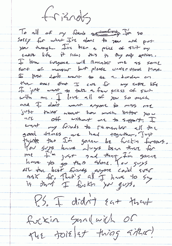Robert Hawkin's Suicide Note
